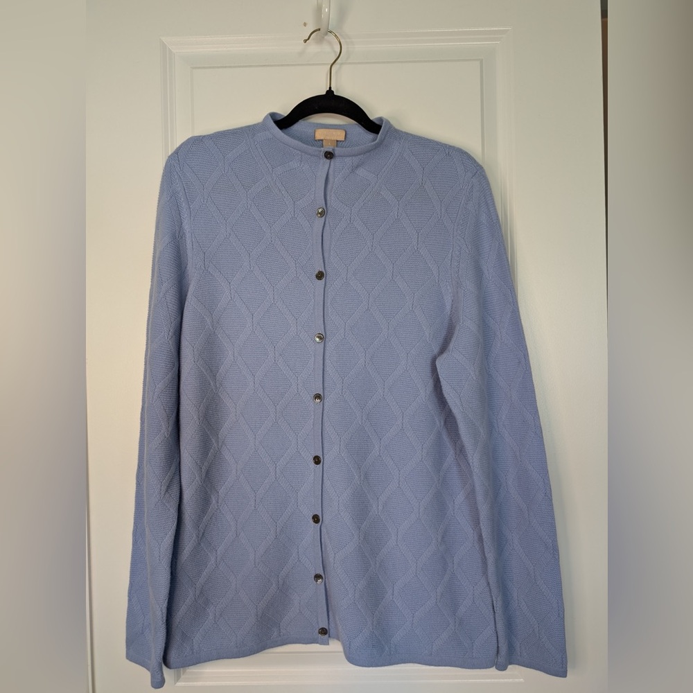 Nordstrom Studio 121 100% Cashmere Cable Knit Cardigan Blue Size Large